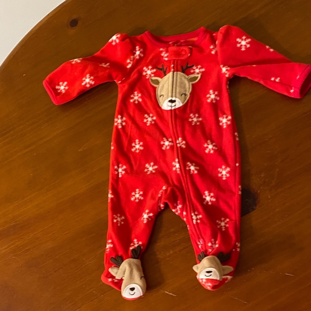 Adorable Red Reindeer Kids Footie